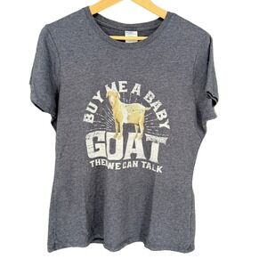 Port & Company Women's L Buy Me A Baby Goat Graphic T-Shirt Gray Novelty
